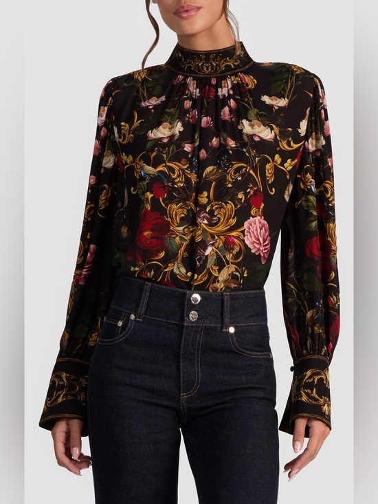 Alice + Olivia Tops - Alice and Olivia Marion Mock Neck Floral Blouse